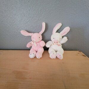 Pair Of Kellytoy Plush Bunny Rabbits - White & Pink Cuddly Soft Stuffed Animals‎
